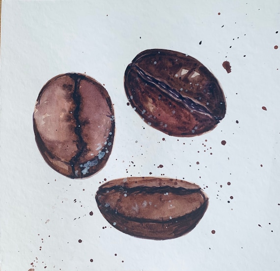 Coffee Beans Watercolor Painting: Handmade Coffee Shop Art (25x25 cm)