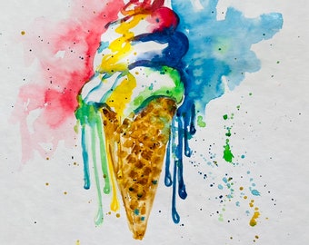 Ice cream Rainbow Original Painting Wall Decor