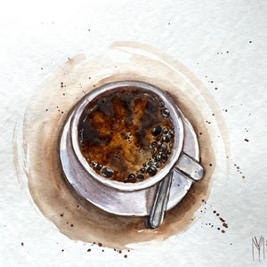 Coffee Cup Watercolor Art: Handmade Kitchen Wall Decor (10x10 cm)
