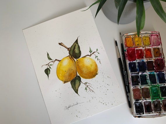 【海外輸入】 Painting, Lemon Original Original Painting Watercolor Mini ラッピング・包装