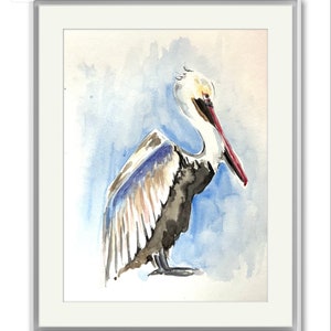 California Pelican Watercolor Painting: Coastal Bird Wall Art (9x12 inch)