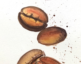 Coffee beans Original Watercolor Painting Wall decor