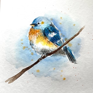 Blue Bird Watercolor Painting: Original Handmade Wall Art (10x10 in)