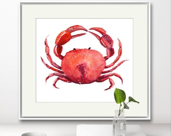 Crab Watercolor Art Print, Original Illustration (Digital Download)