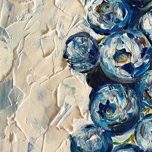 Blueberry Oil Impasto Painting: Minimalist Kitchen Wall Art, 7x9