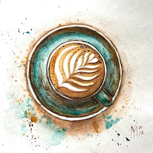 Latte Art-waterverfschilderij: handgemaakte koffiekopkunst (25 x 25 cm)