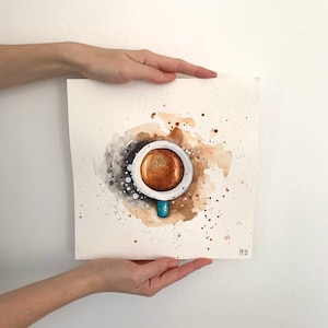 コーヒーカップ オリジナル水彩画アート ホームデコレーション 母の日ギフト