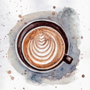 Cappuccino originele aquarel schilderij muurkunst koffiebar decor Moederdagcadeau