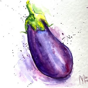 Aubergine Original Aquarell Malerei Wohnkultur
