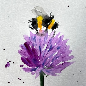 Abeille sur une fleur, peinture murale, décoration murale, peinture Medow, décoration d'intérieur, abeille, aquarelle, cadeau original