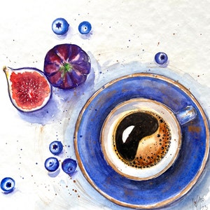 Good morning Coffee Original Painting Wall Decor Figs Art Blauberry Painting Mother&#39;s Day Gift