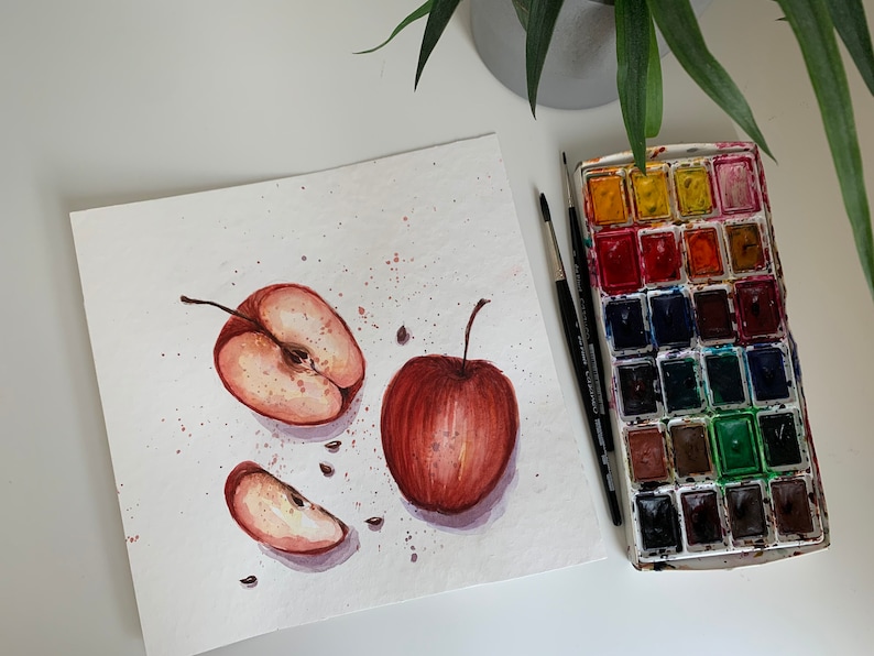 Original Apple Watercolor Painting: Handmade Kitchen Wall Art - Etsy