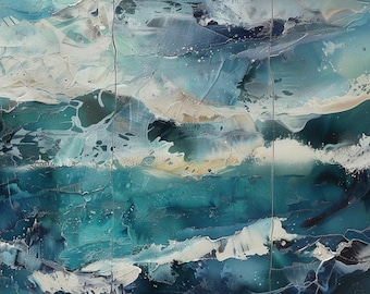 Blue Abstract Ocean Wave Art Print: Coastal Living Room Decor