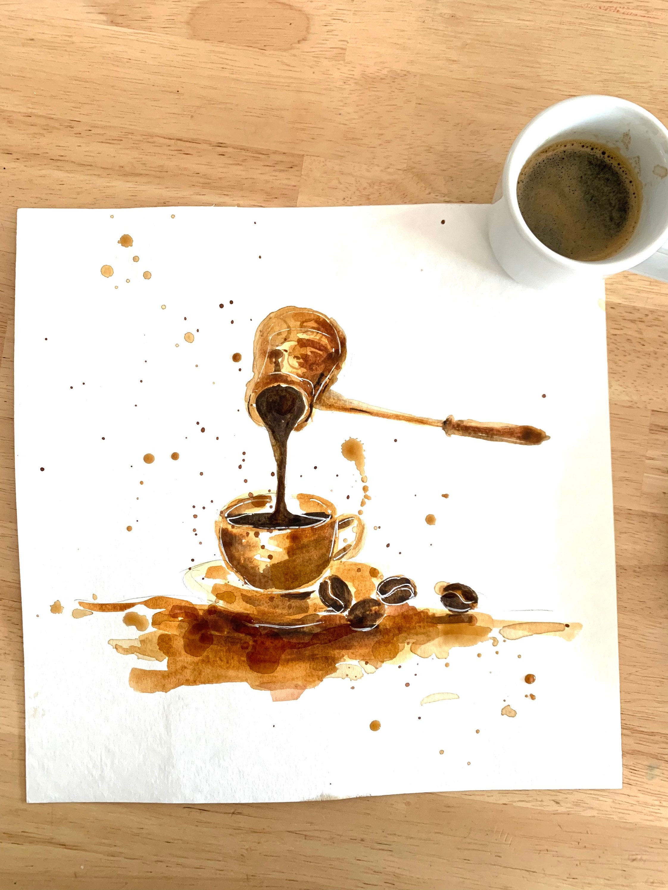 Real Coffee Original Painting Wall Art Etsy