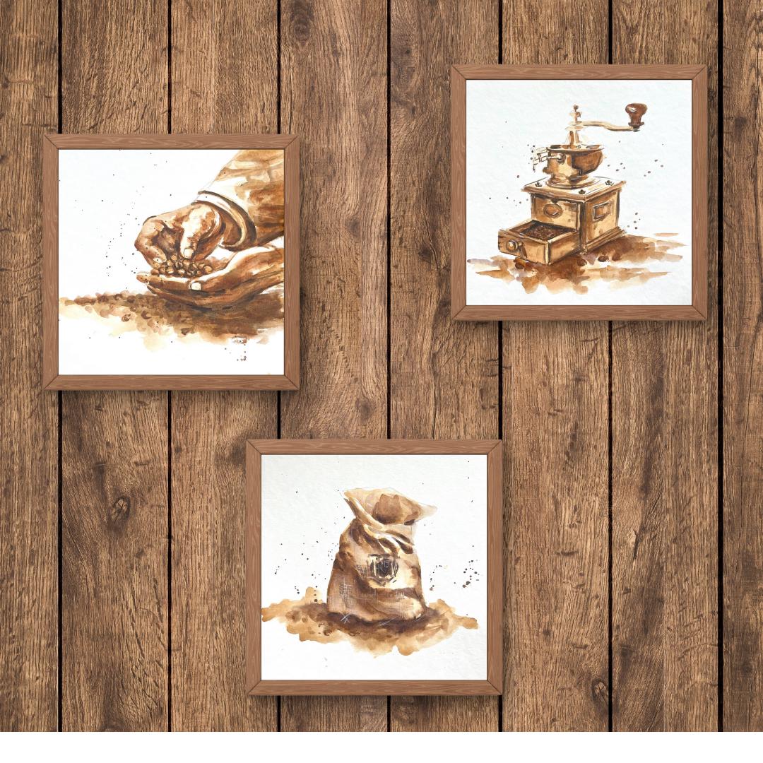 水彩コーヒーミルの絵画：レトロなキッチンの壁アート - Etsy 日本