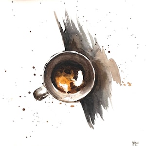Original Black Coffee Watercolor Painting: Espresso Art, Coffee Lover Gift