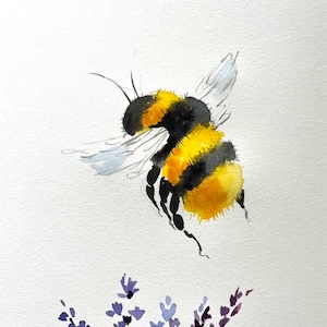 Origineel schilderij hommel met lavendelbloemen