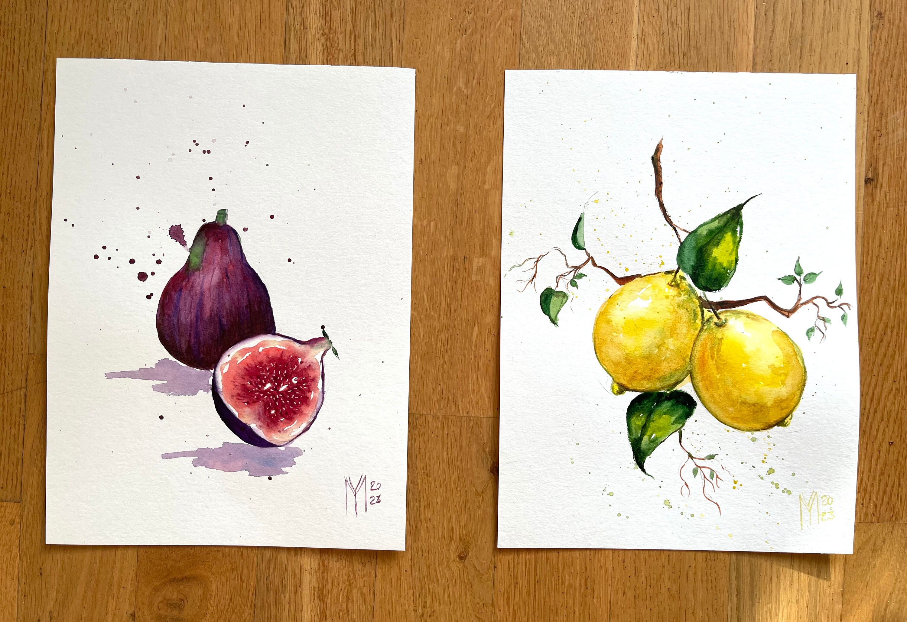 Original Lemon Painting, Original Mini Watercolor Painting