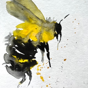 Bumblebee Original Aquarell Gemälde Wand Dekor