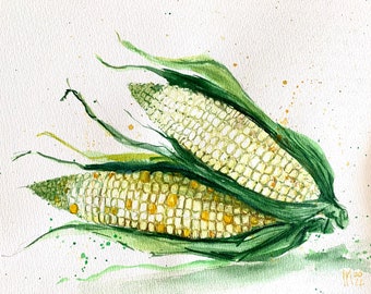 Pintura original de maíz blanco para decoración de pared