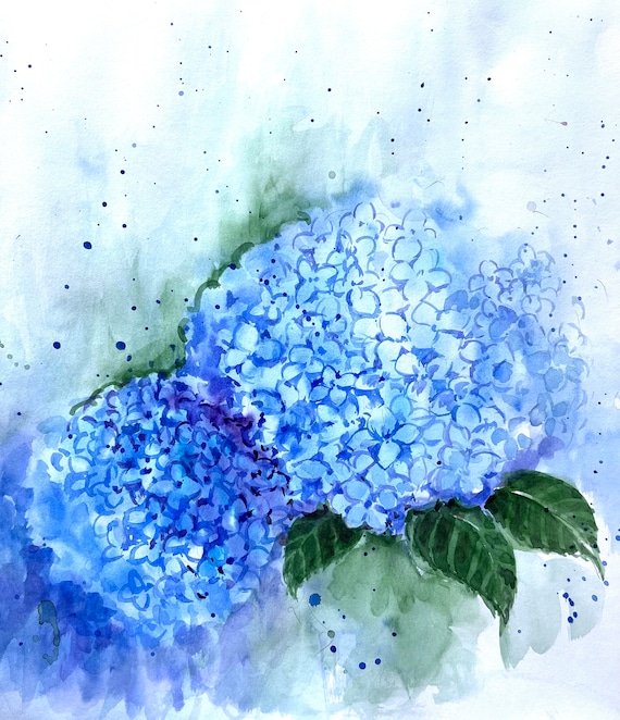 ブルーアジサイ オリジナル水彩画 植物 壁掛け 花 アート