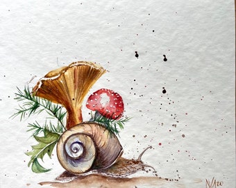 手描きイラスト アクリル画 カタツムリ 夏のカタツムリ、オリジナルアクリル画、19 x 23インチ - Etsy 日本