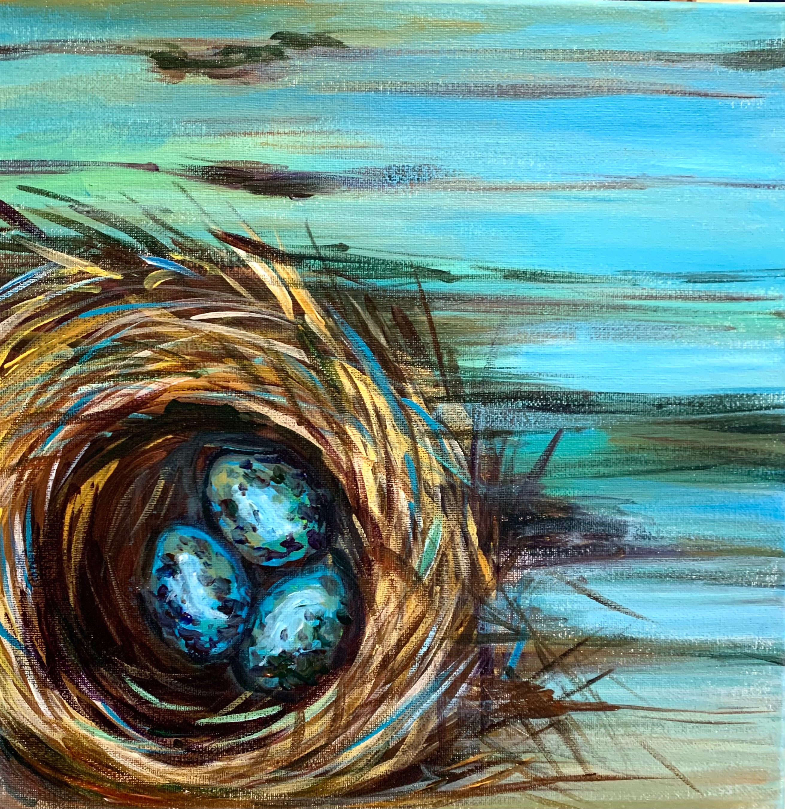 Handpainted Bird Nest Art: Spring Canvas Painting (12x12 Inch) - Etsy