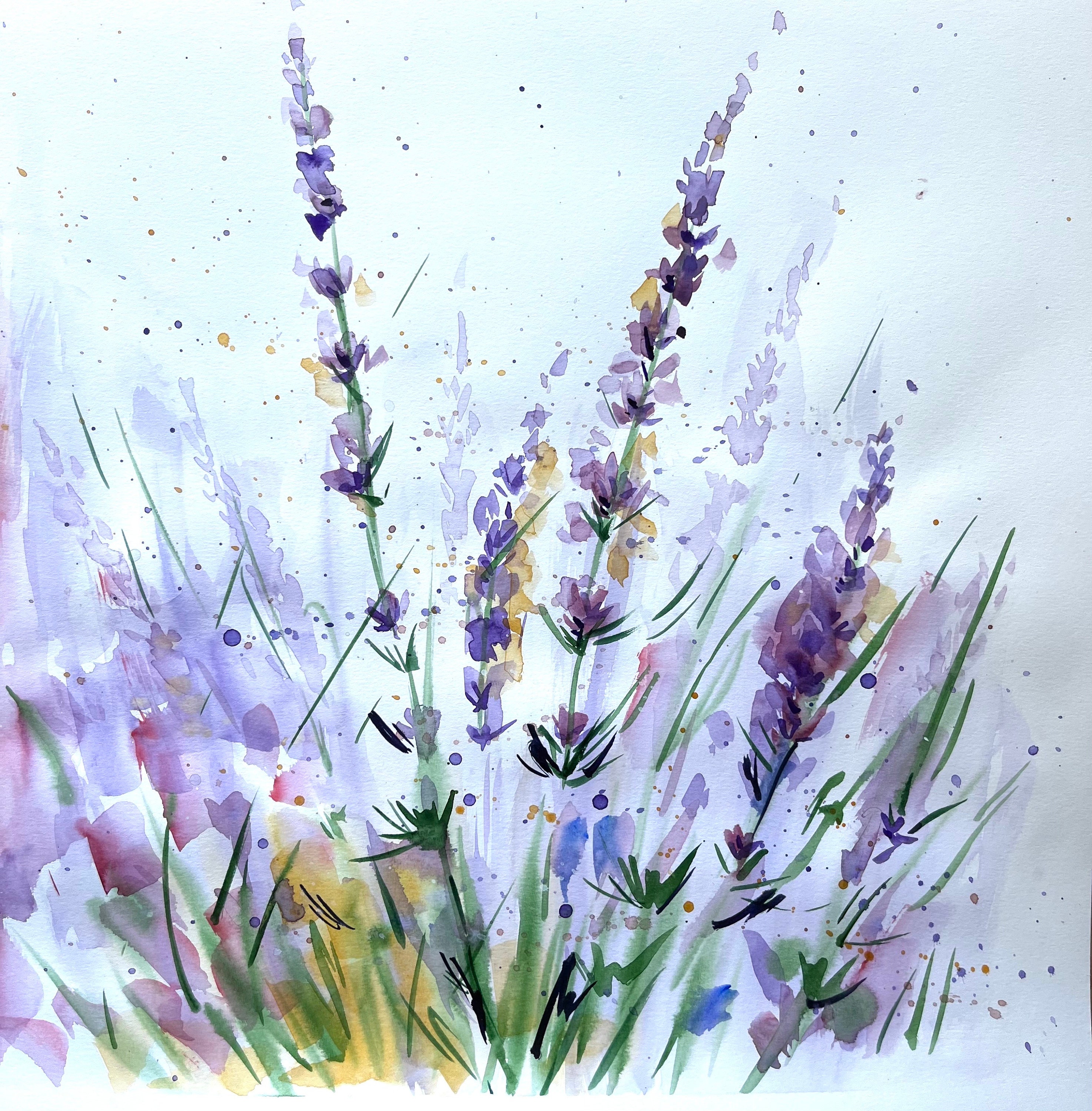 ラベンダーの水彩画：花の壁アート、25 x 25 cm - Etsy 日本