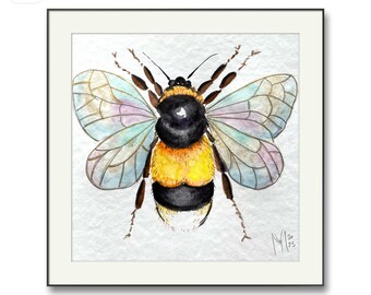 Bumblebee Watercolour Painting: Original Wall Art, Bee Lover Gift