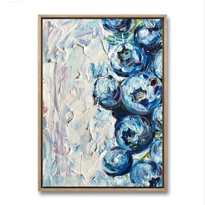 Original Oil Impasto Blueberry Painting: Textured Kitchen Wall Art