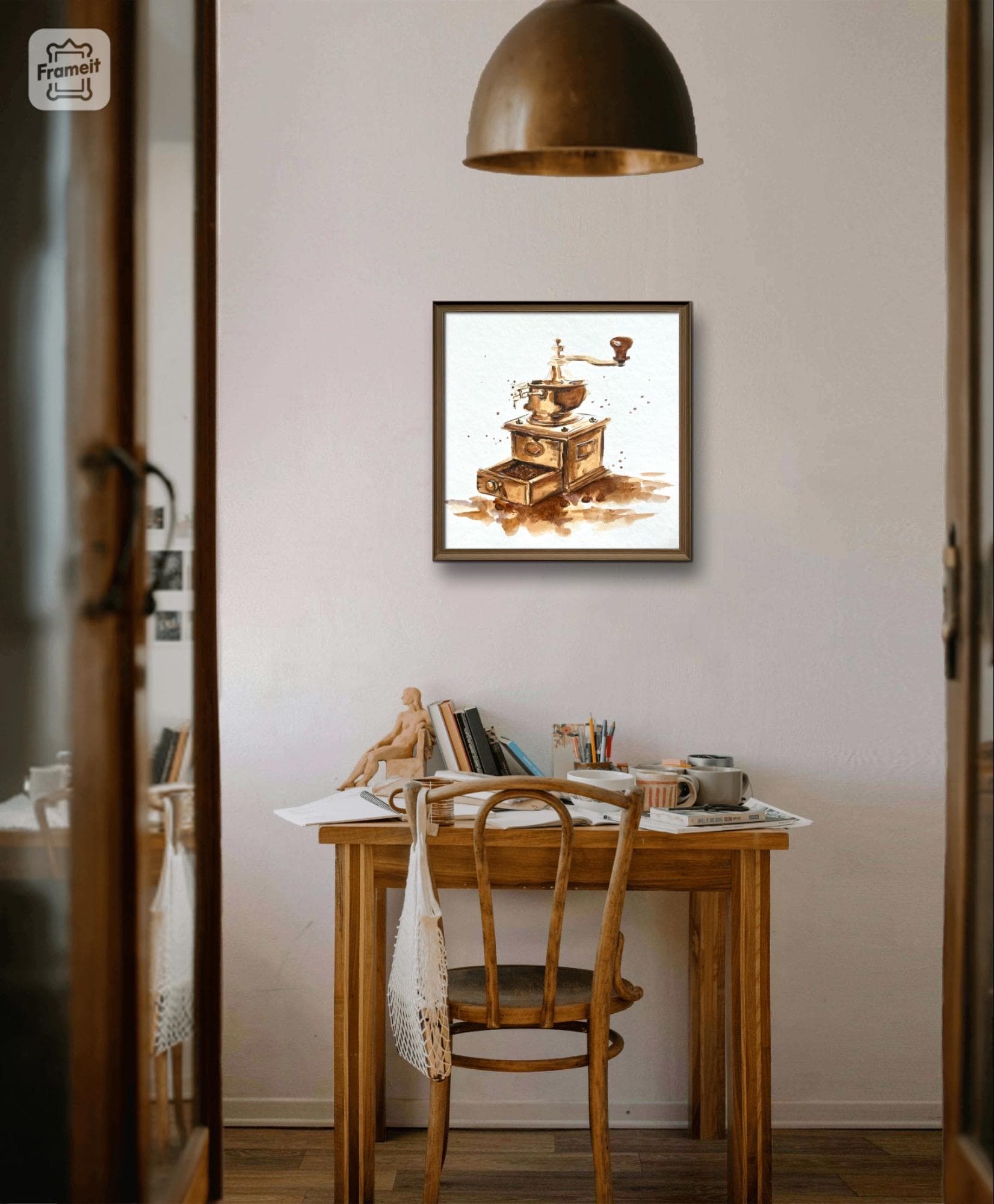 水彩コーヒーミルの絵画：レトロなキッチンの壁アート - Etsy 日本