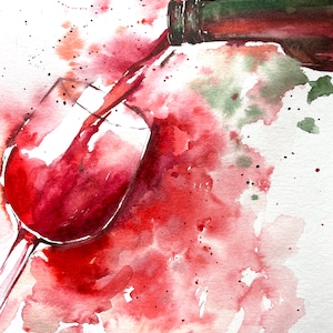 Original Wine Glass Watercolor Painting: Handmade Art (24x32 cm)