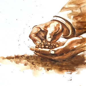 Original Watercolor Coffee Hands Painting - Coffee Lover&#39;s Wall Art