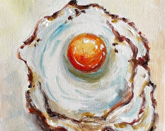 Spiegelei Ölgemälde: Impasto Küche Wandkunst (20x20)