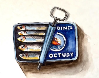 Sardine Malerei: Original fisch Malerei, Marokkanische Küche