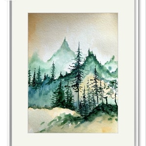 Berg Original Aquarell Gemälde Wandkunst Home Dekor Abstrakte Landschaftsmalerei Moderne Minimal Wanddekoration Geschenk für Freund