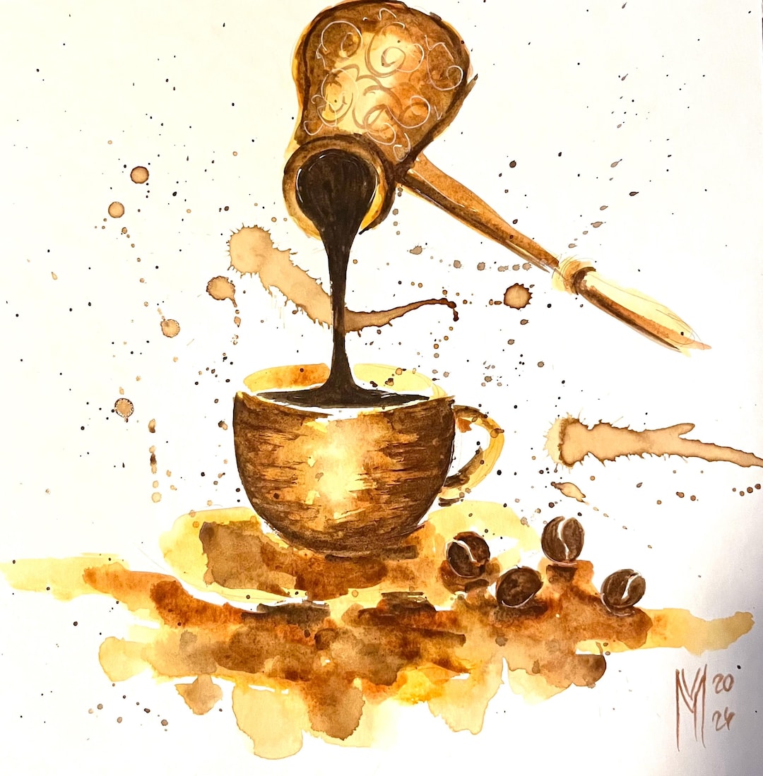 Coffee Watercolor Painting Set: Original Handmade Art (25x25cm) - Etsy