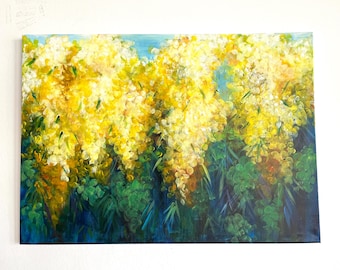Mimosa Oil Painting: Australian Floral Wall Art (16x23 inch)