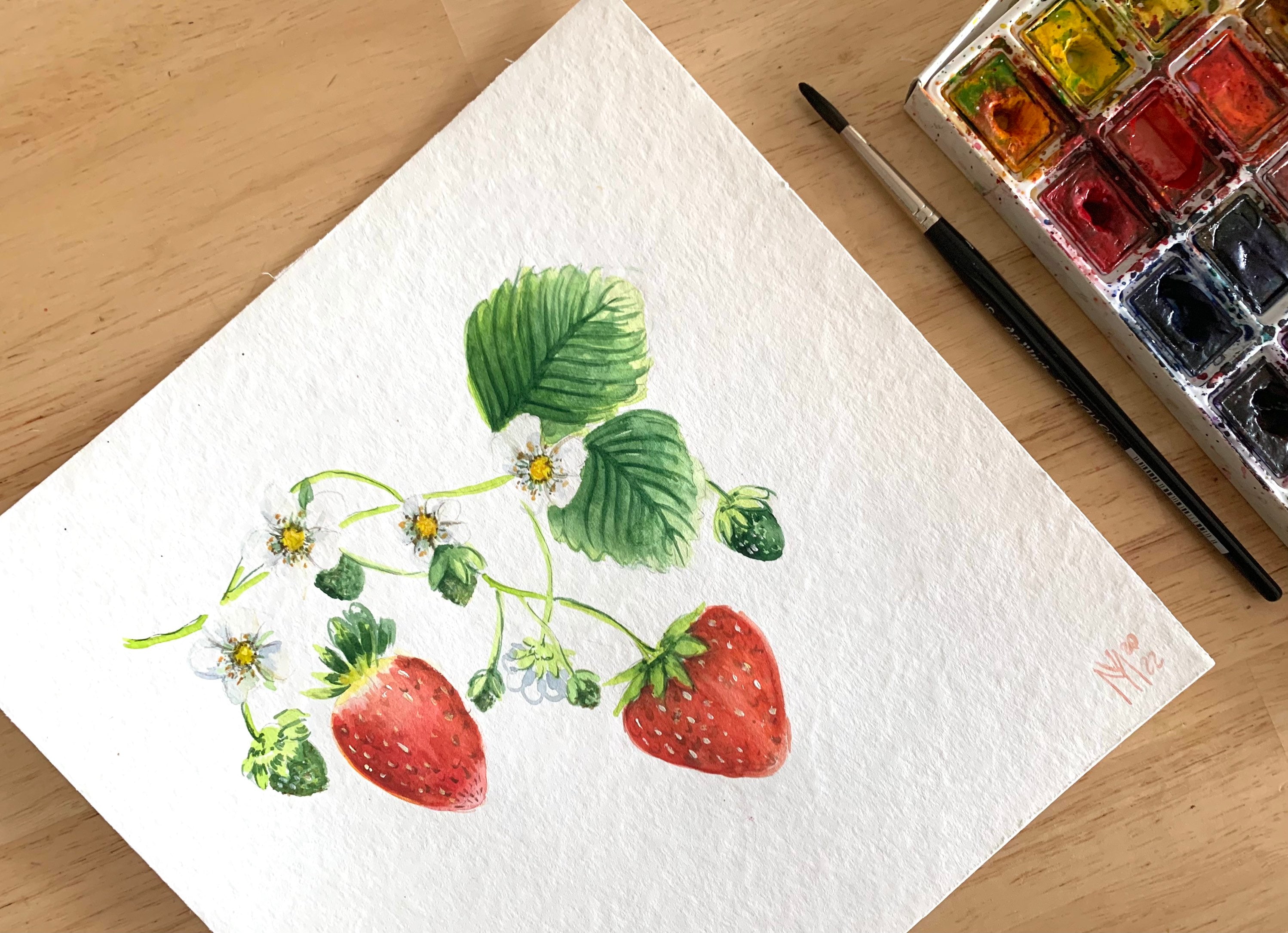 オリジナルのイチゴの水彩画：農家のキッチンアート - Etsy 日本