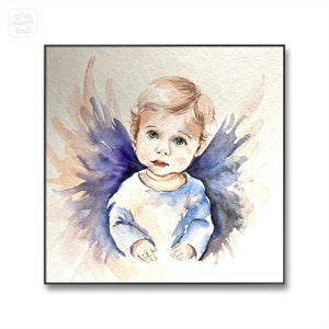 Baby Angel Watercolor Painting: Original Art, Kids Room Decor (10x10 inch)