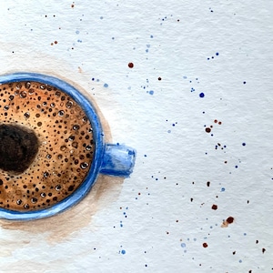 Original Coffee Cup Watercolor Painting: Handmade Kitchen Art