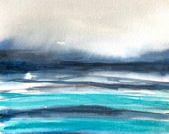 Meer Original Aquarell Gemälde Wandkunst