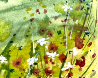 アルプスの草原の水彩画：印象派の風景画（11.8x15.7インチ） - Etsy 日本