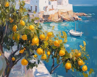 Amalfi Coast Lemon Wall Art Print: Italian Riviera Painting