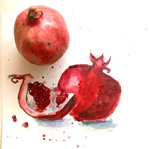 Original Pomegranate Watercolor Painting: Kitchen Wall Art (10x10 inch)