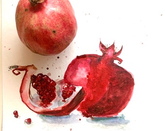Original Pomegranate Watercolor Painting: Kitchen Wall Art (10x10 inch)