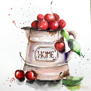 Kirschen Original Gemälde Wand Kunst Home Decor Hauseearming Geschenk