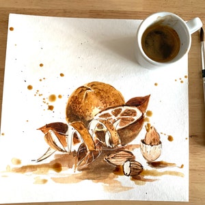 Echter Kaffee Kunst Original Gemälde Wand Dekor