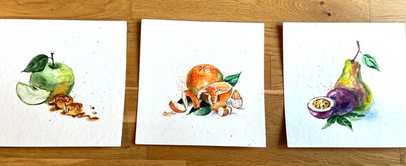 Louise Hagerty 水彩画 フルーツ 3点セット オーストラリア製 Louise