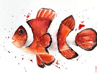カクレクマノミのオリジナル水彩画、カクレクマノミのアートワーク